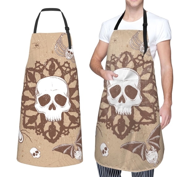 XMXT 1 Pcs Waterproof Kitchen Cooking Apron, Skeleton Spider Web Insect Adjustable Aprons for Women Men with Pockets