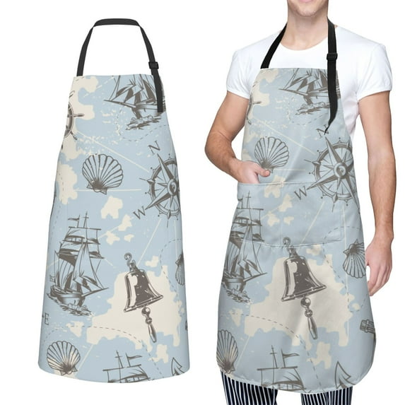 XMXT 1 Pcs Waterproof Kitchen Cooking Apron, Vintage Nautical Ship Adjustable Aprons for Women Men with Pockets