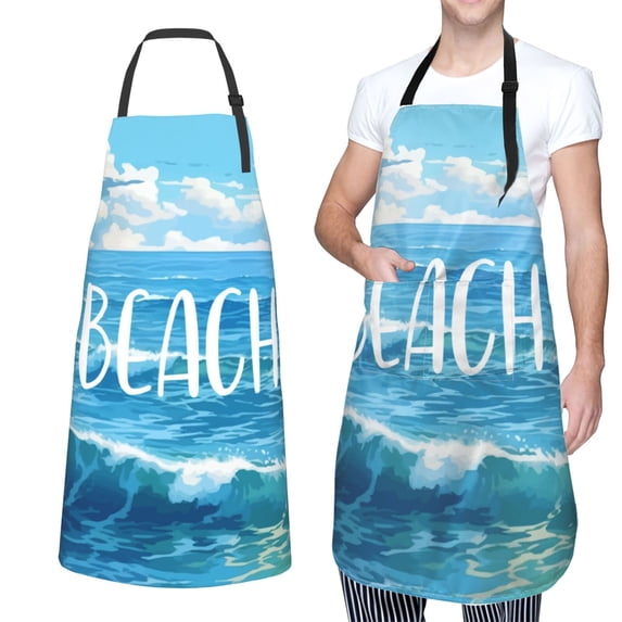XMXT 1 Pcs Waterproof Kitchen Cooking Apron, Watercolor Seas Sky Illustration Adjustable Aprons for Women Men with Pockets