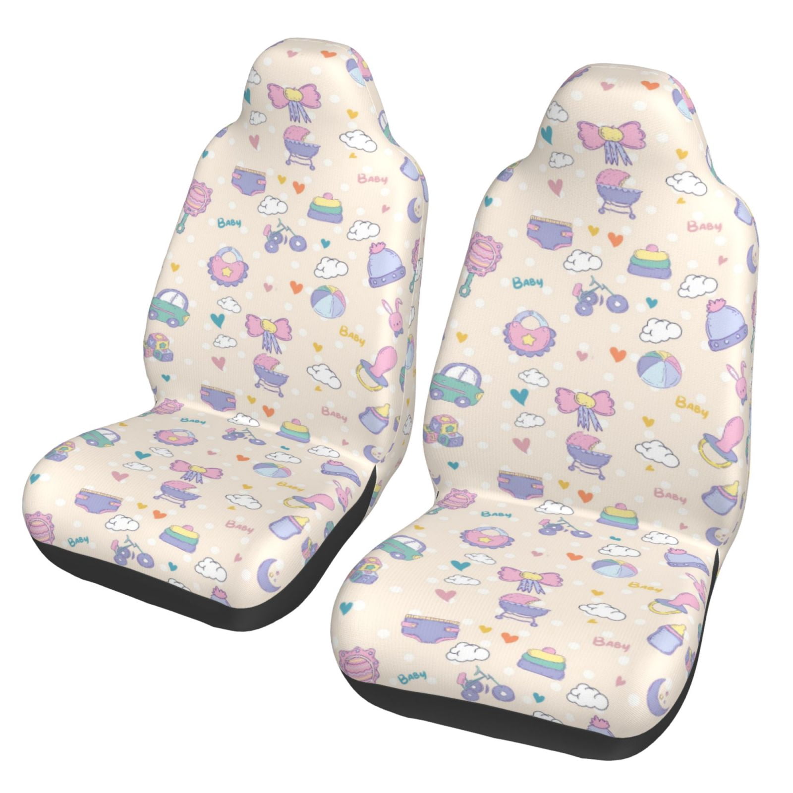 XMXT 2Pcs Car Seat Cover Decor Protector, Baby Children Cartoon Print Front Seat Covers for Cars SUVs, Universal Fit