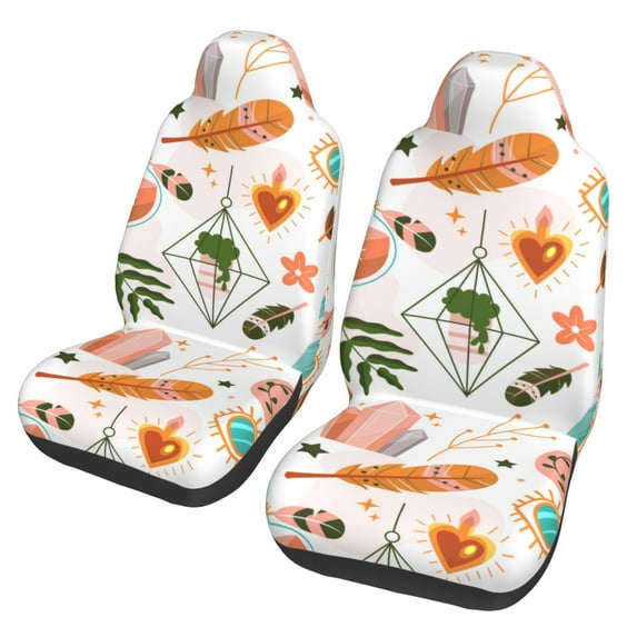 XMXT 2Pcs Car Seat Cover Decor Protector, Boho Decorative Feathers Front Seat Covers for Cars SUVs, Universal Fit