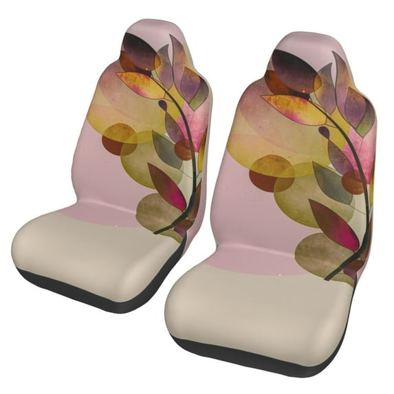 XMXT 2Pcs Car Seat Cover Decor Protector, Boho Golden Leaf Print Front Seat Covers for Cars SUVs, Universal Fit