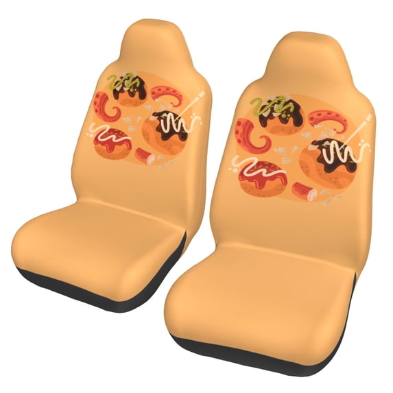 XMXT 2Pcs Car Seat Cover Decor Protector, Cartoon Takoyaki Print Front Seat Covers for Cars SUVs, Universal Fit
