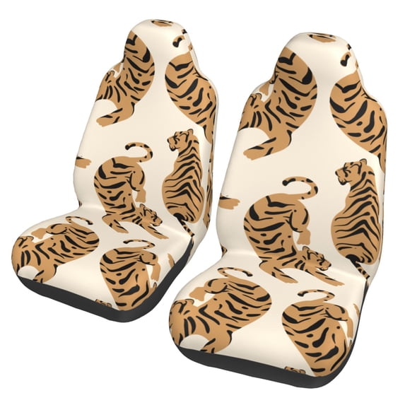 XMXT 2Pcs Car Seat Cover Decor Protector, Cute Tiger Background Bucket Auto Front Seats Covers Fits for Cars SUVs Trucks, Universal Fit