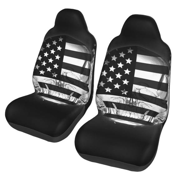 XMXT 2Pcs Car Seat Cover Decor Protector, Flame Skull Flag Print Front Seat Covers for Cars SUVs, Universal Fit