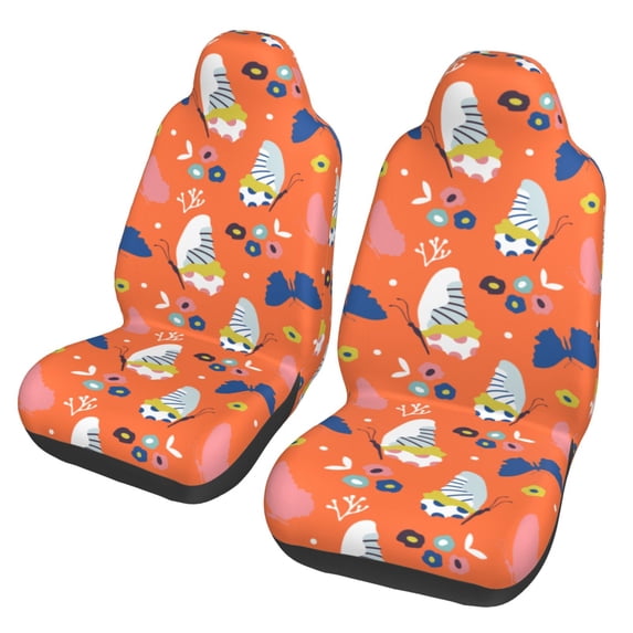 XMXT 2Pcs Car Seat Cover Decor Protector, Orange Colorful Butterfly Front Seat Covers for Cars SUVs, Universal Fit