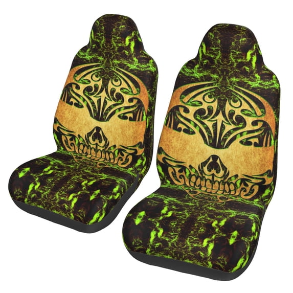 XMXT 2Pcs Car Seat Cover Decor Protector, Skeleton Flame Tribal Print Front Seat Covers for Cars SUVs, Universal Fit