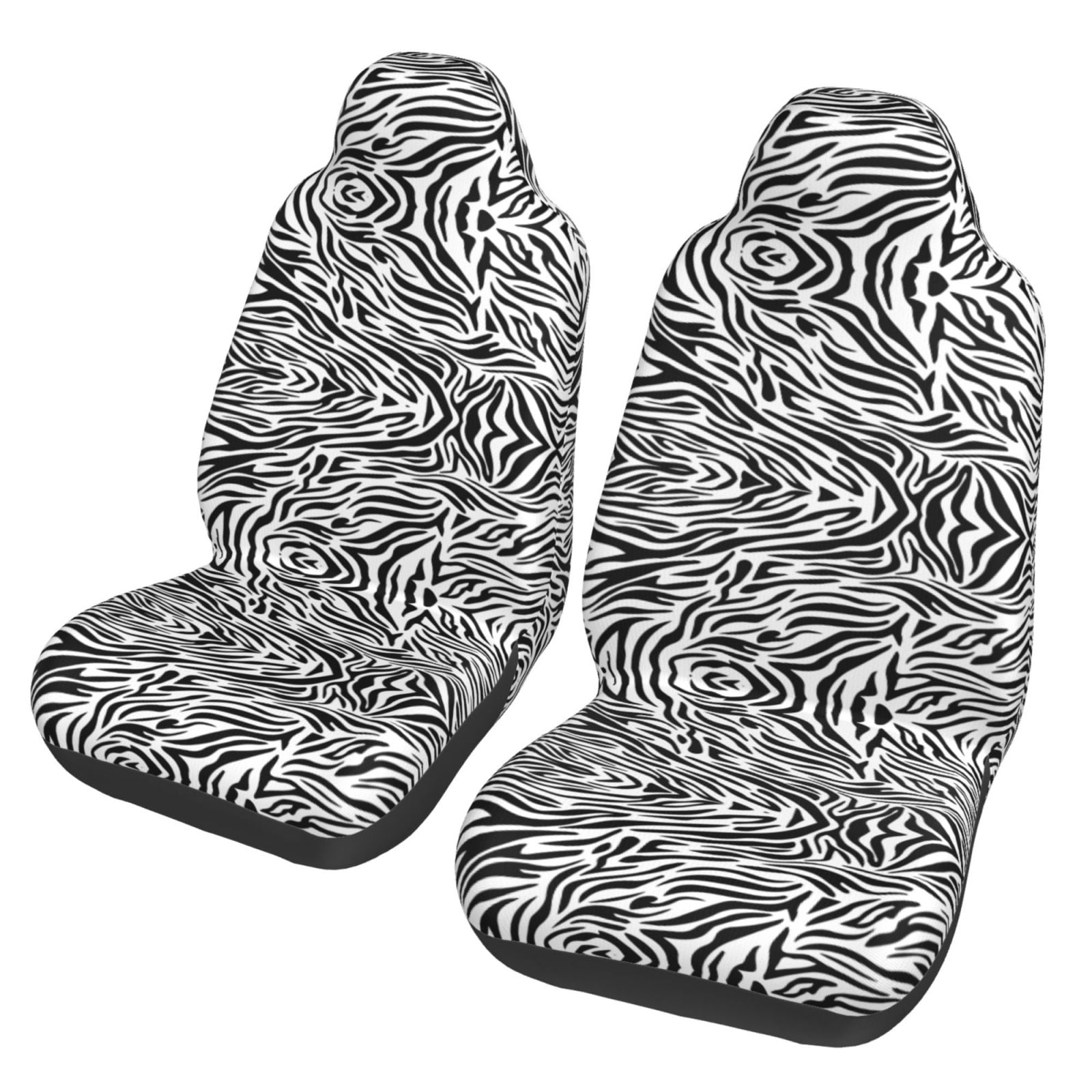 XMXT 2Pcs Car Seat Cover Decor Protector, Zebra Monochrome Print Front