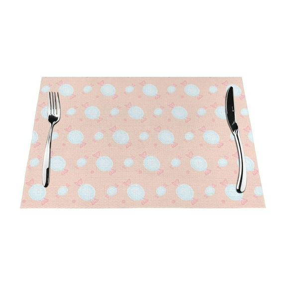 XMXT 4 Pcs PVC Woven Placemats, Pink Cute Candy Stain Resistant Anti-Skid Place Mats for Dining Table, 12 x 18 inches