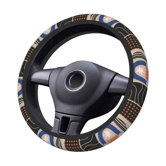 XMXT Abstract Art Geometric Prints Steering Wheel Cover, Elastic Non-Slip Universal Fit Car Decor Accessories Protector for Auto SUV Trucks