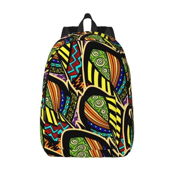 XMXT Backpack for School Work, Abstract Decorative Feathers Canvas Bookbag Travel Bag for Women Men, M