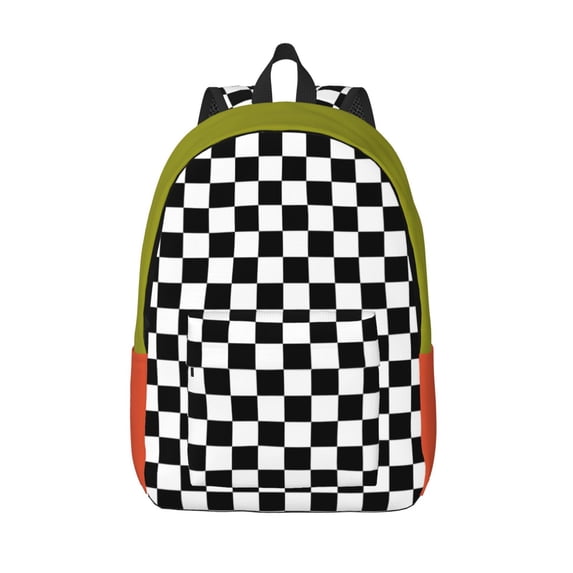 XMXT Backpack for School Work, Green Orange Check Print Canvas Bookbag Travel Bag for Women Men, m Multicolor