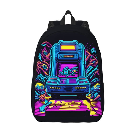 XMXT Backpack for School Work, Retro Colorful Pixel Gamer Canvas Bookbag Travel School Bag for Women Men, M