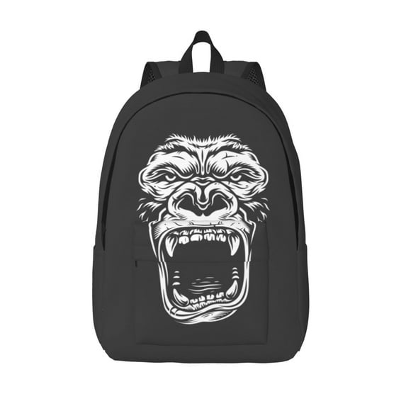 XMXT Backpack for School Work, Roaring Gorilla Print Canvas Bookbag Travel School Bag for Women Men, S