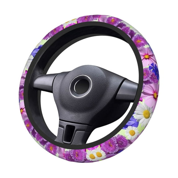 XMXT Blossoms Flower Nature Prints Steering Wheel Cover, Elastic Non-Slip Universal Fit Car Decor Accessories Protector for Auto SUV Trucks