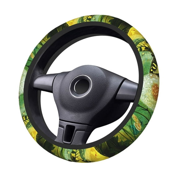 XMXT Butterfly Dandelion Illustration Steering Wheel Cover, Elastic Non-Slip Universal Fit Car Decor Accessories Protector for Auto SUV Trucks