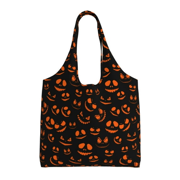 XMXT Canvas Tote Bag for Women, Halloween Ghost Faces Pattern Large Reusable Shopping Bags, Multicolor