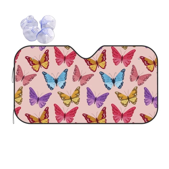 XMXT Car Sun Shade Windshield, Vintage Pink Colorful Butterfly Sunshade for Car Windshield Sun Shades for Car SUV Truck, m