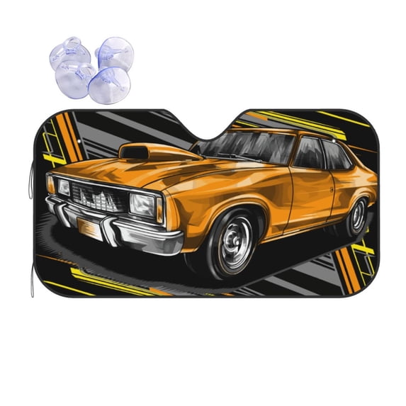 XMXT Car Sun Shade Windshield, Yellow Vintage Racing Car Pattern Sunshade for Car Windshield Sun Shades for Car SUV Truck, s