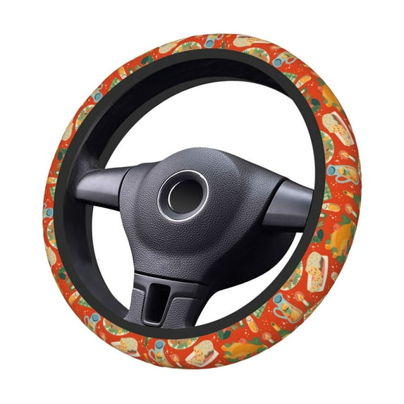 XMXT Cartoon Christmas Dinner Print Steering Wheel Cover, Elastic Non-Slip Universal Fit Car Decor Accessories Protector for Auto SUV Trucks