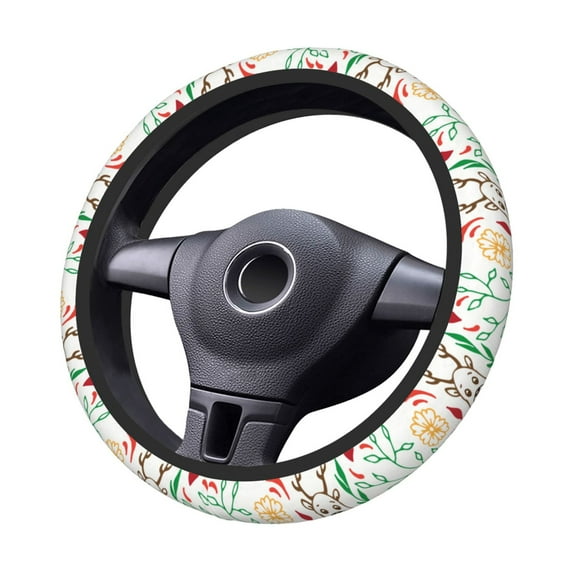 XMXT Cartoon Moose Leaf Steering Wheel Cover, Elastic Non-Slip Universal Fit Car Decor Accessories Protector for Auto SUV Trucks