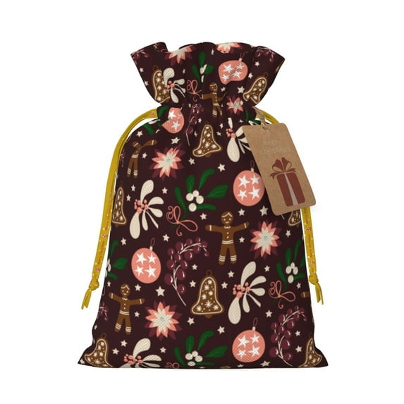 XMXT Christmas Drawstring Gift Bags, Christmas Bells Black Graffiti Wrapping Sacks Candy Packing Bag Party Decorations Favor Bags, S