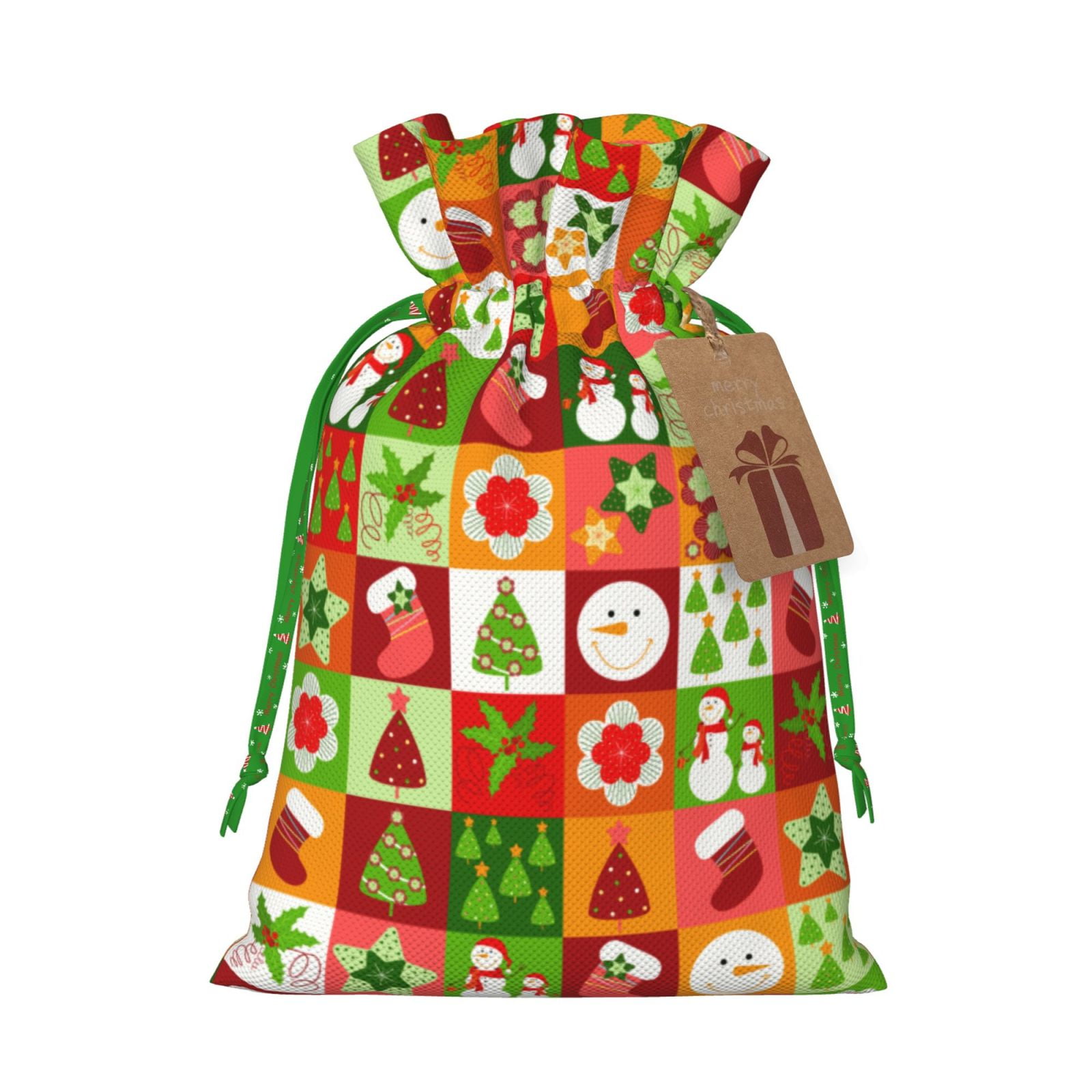 XMXT Christmas Drawstring Gift Bags, Christmas Checker Elements