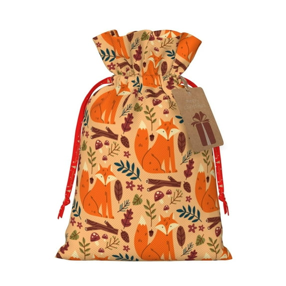 XMXT Christmas Drawstring Gift Bags, Christmas Decorations Fox Print Wrapping Sacks Candy Packing Bag Party Decorations Favor Bags, S
