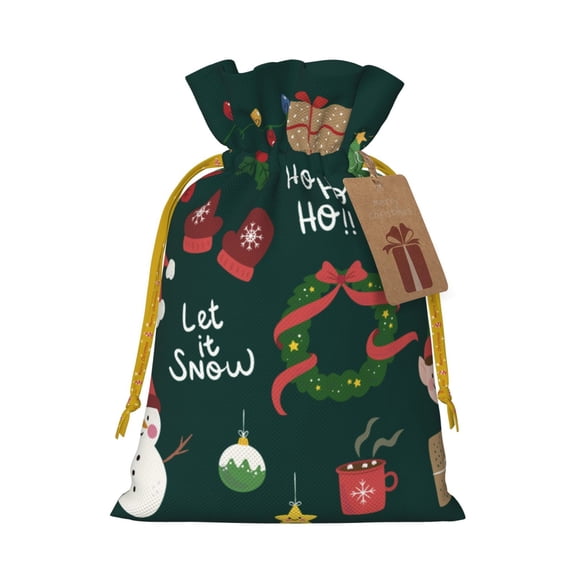 XMXT Christmas Drawstring Gift Bags, Christmas Elf Snowman Pattern Wrapping Sacks Candy Packing Bag Party Decorations Favor Bags, S