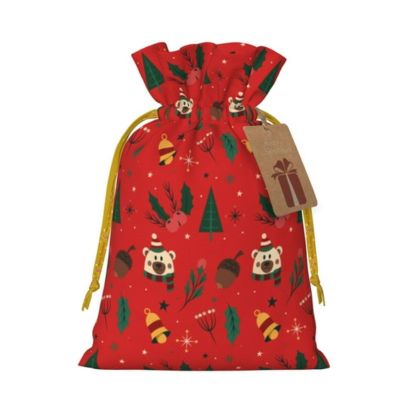 XMXT Christmas Drawstring Gift Bags, Christmas Tree Bear Bells Wrapping Sacks Candy Packing Bag Party Decorations Favor Bags, M