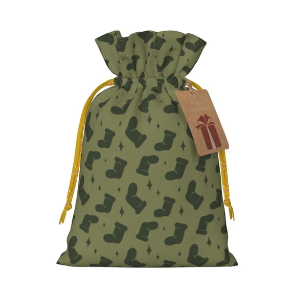 XMXT Christmas Drawstring Gift Bags, Green Cartoon Christmas Socks Wrapping Sacks Candy Packing Bag Party Decorations Favor Bags, S