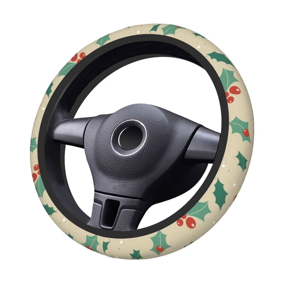 XMXT Christmas Hollyhock Beige Print Steering Wheel Cover, Elastic Non-Slip Universal Fit Car Decor Accessories Protector for Auto SUV Trucks