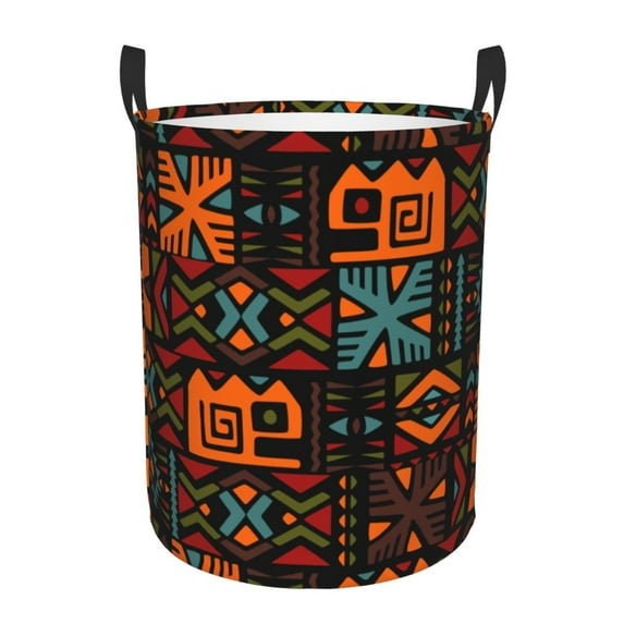 XMXT Collapsible Laundry Basket, African Tribal Decoration Graffiti Polyester Waterproof Laundry Hamper, 40L