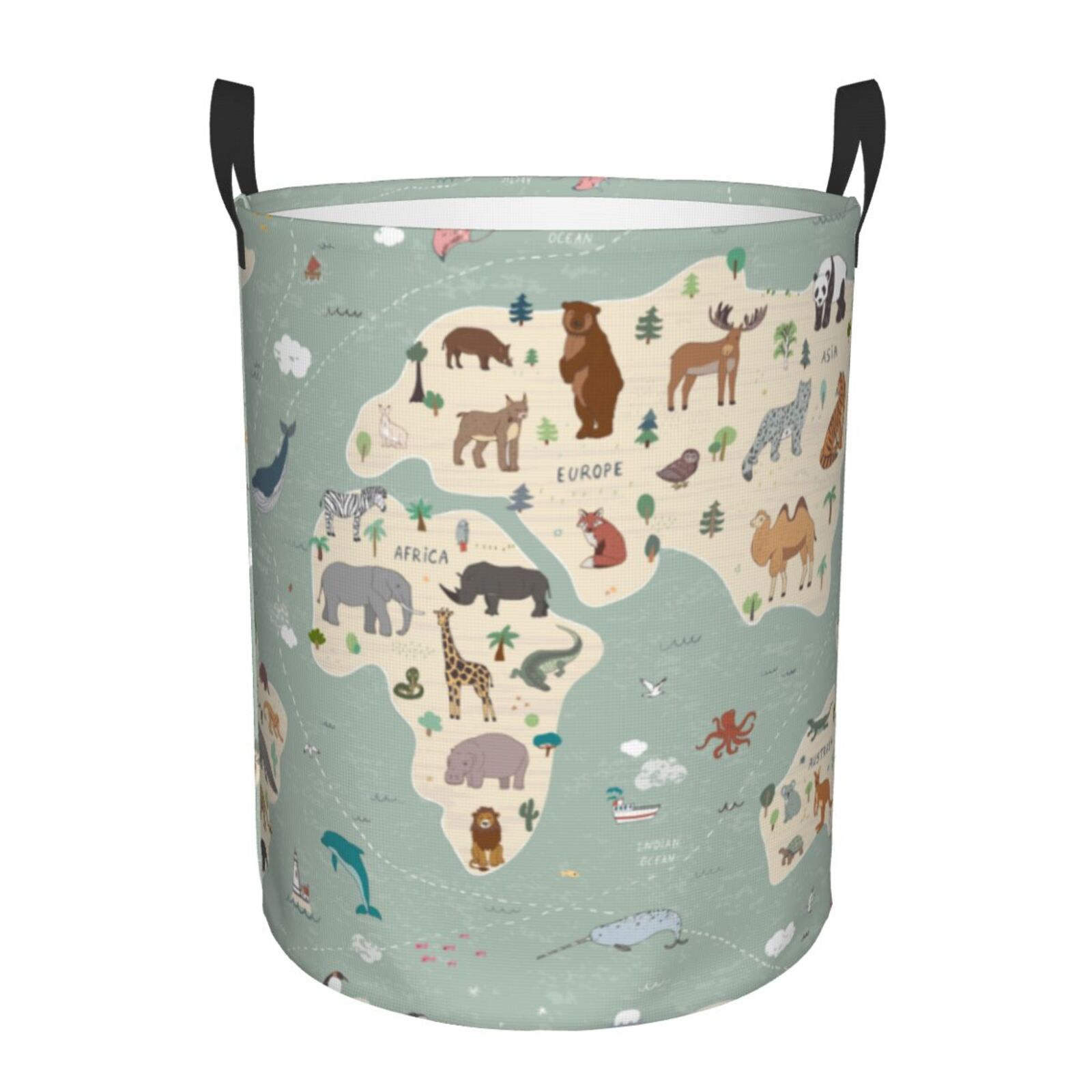 XMXT Collapsible Laundry Basket, Animal Map Drawing Polyester ...