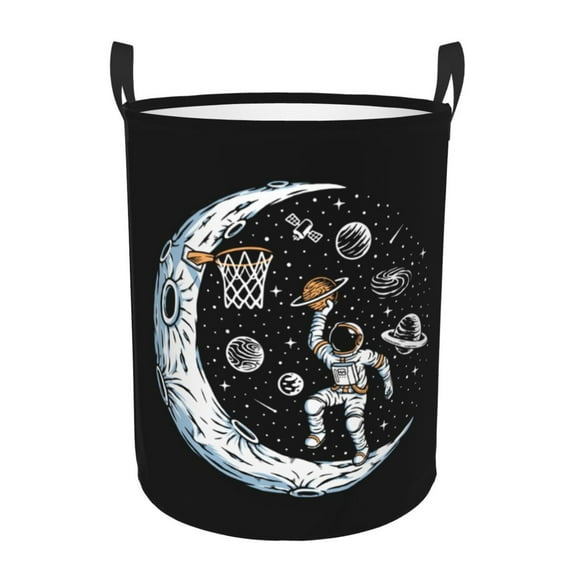 XMXT Collapsible Laundry Basket, Astronauts Playing Basketball Polyester Waterproof Laundry Hamper, 62L