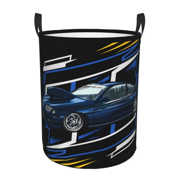 XMXT Collapsible Laundry Basket, Blue Racing Car Pattern Waterproof Laundry Hampers Storage Baskets Dirty Clothes Hamper, 40L