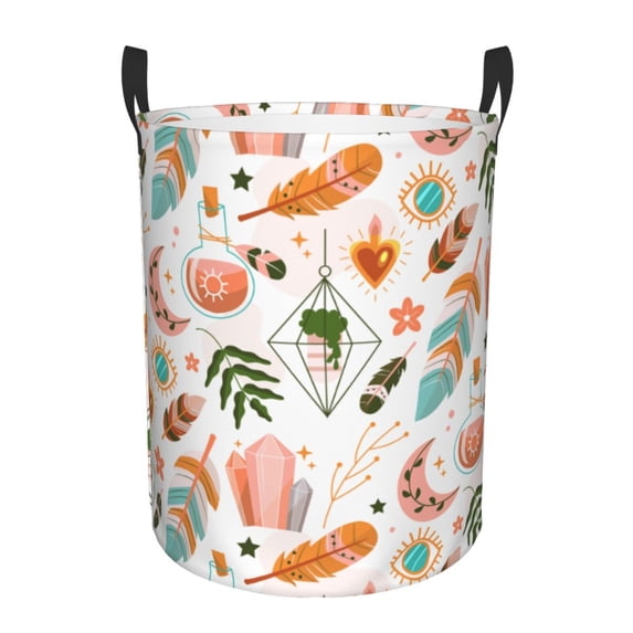 XMXT Collapsible Laundry Basket, Boho Decorative Feathers Polyester Waterproof Laundry Hamper, 40L