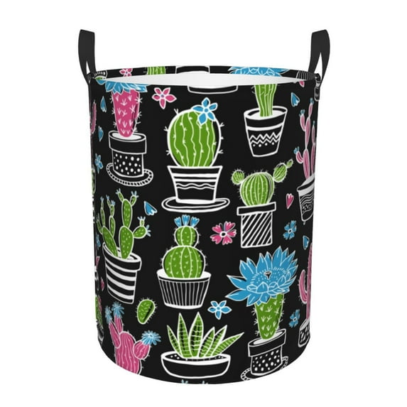 XMXT Collapsible Laundry Basket, Cactus Hand Painted Graffiti Polyester Waterproof Laundry Hamper, 62L