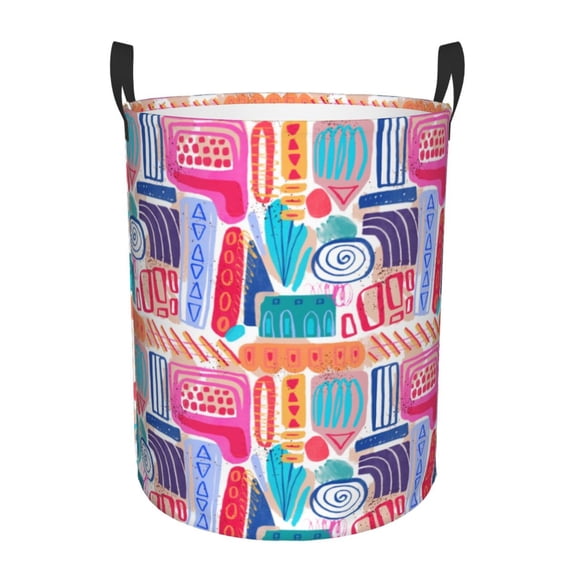 XMXT Collapsible Laundry Basket, Cartoon Colorful Graffiti Polyester Waterproof Laundry Hamper, 62L