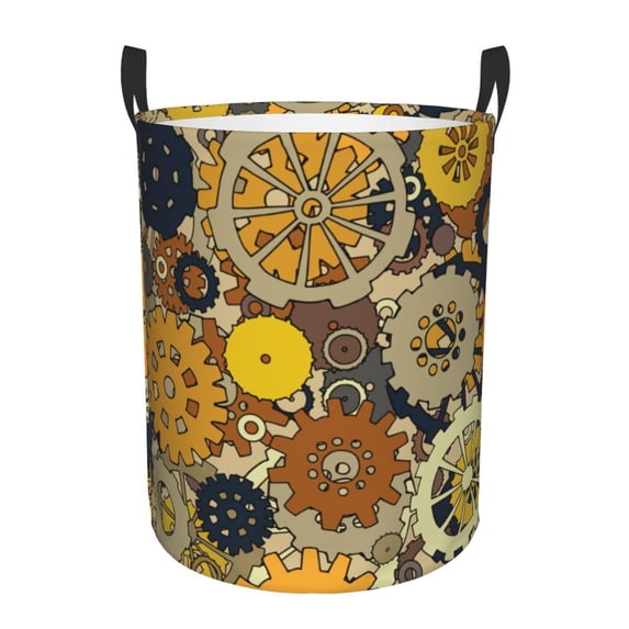 XMXT Collapsible Laundry Basket, Cartoon Gear Print Polyester Waterproof Laundry Hamper, 40L