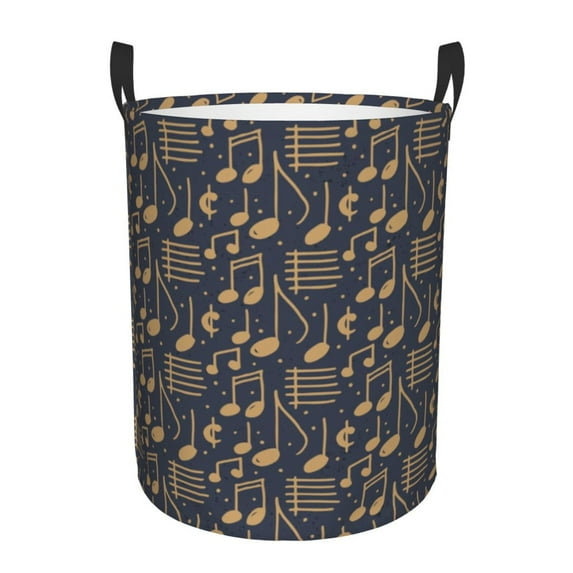 XMXT Collapsible Laundry Basket, Cartoon Music Note Print Polyester Waterproof Laundry Hamper, 40L