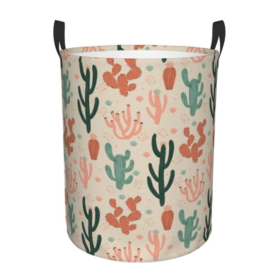 XMXT Collapsible Laundry Basket, Colorful Cactus Design Polyester Waterproof Laundry Hamper, 62L