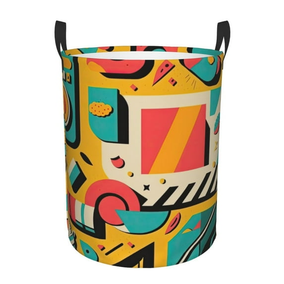 XMXT Collapsible Laundry Basket, Colorful Vintage Print Waterproof Laundry Hamper, 40L Yellow
