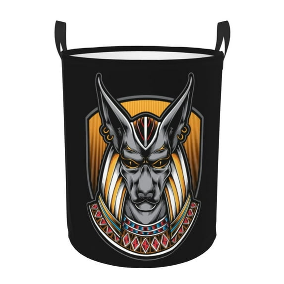 XMXT Collapsible Laundry Basket, Egyptian Anubis Head Waterproof Laundry Hampers Storage Baskets Dirty Clothes Hamper, 40L