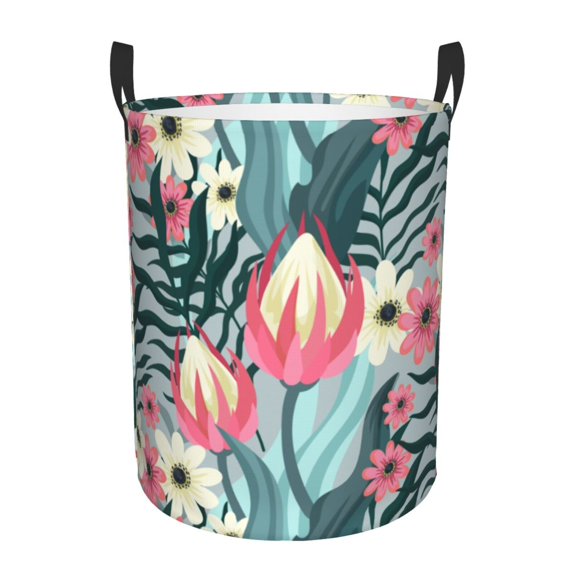 XMXT Collapsible Laundry Basket, Garden Plants Pattern Waterproof Laundry Hampers Storage Baskets Dirty Clothes Hamper, 40L