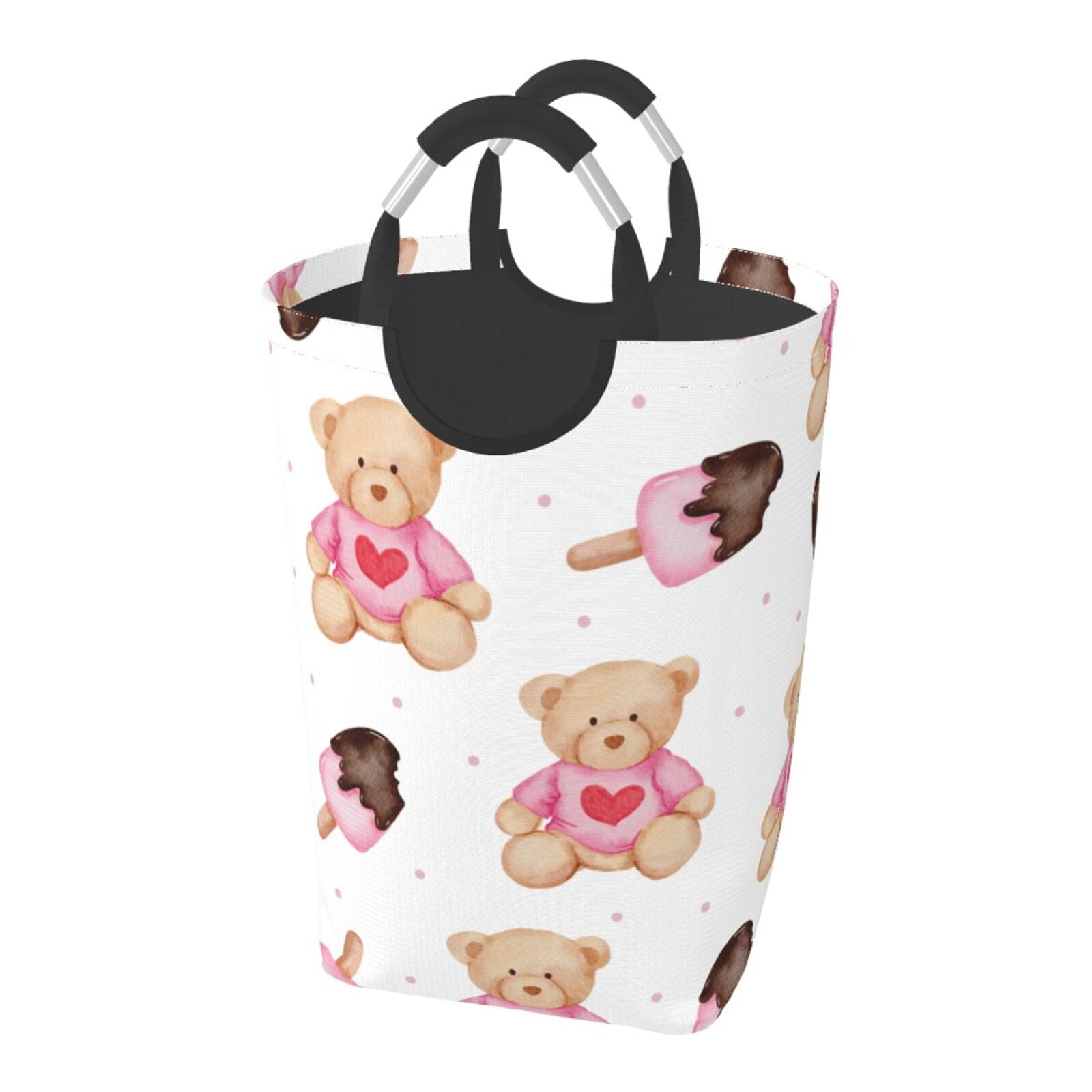 XMXT Collapsible Laundry Basket Hamper, Cartoon Ice Cream Pink Bears