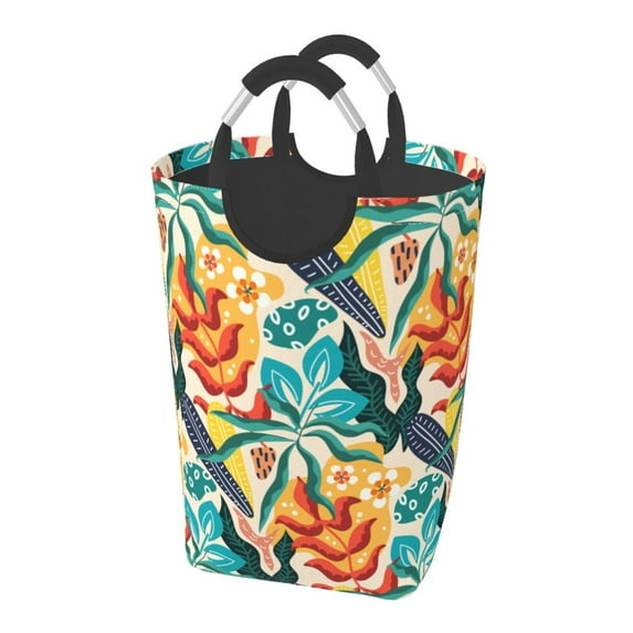 XMXT Collapsible Laundry Basket Hamper, Lush Foliage Graffiti Large Laundry Bag Clothes Hamper with Aluminum Handle, 50L