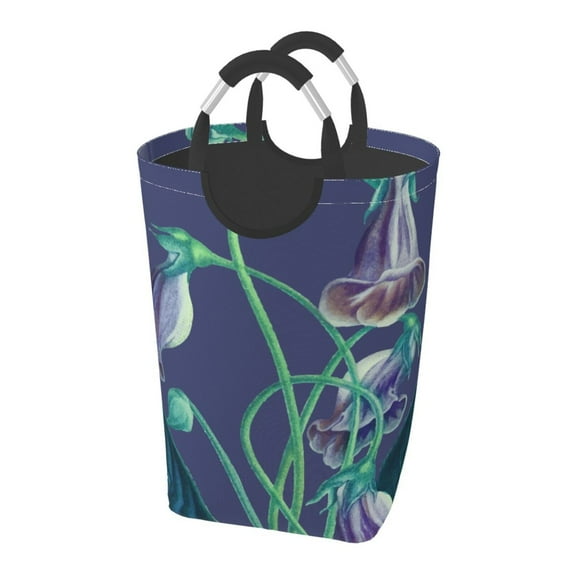 XMXT Collapsible Laundry Basket Hamper, Purple Watercolor Flower Large Laundry Bag Clothes Hamper with Aluminum Handle, 50L
