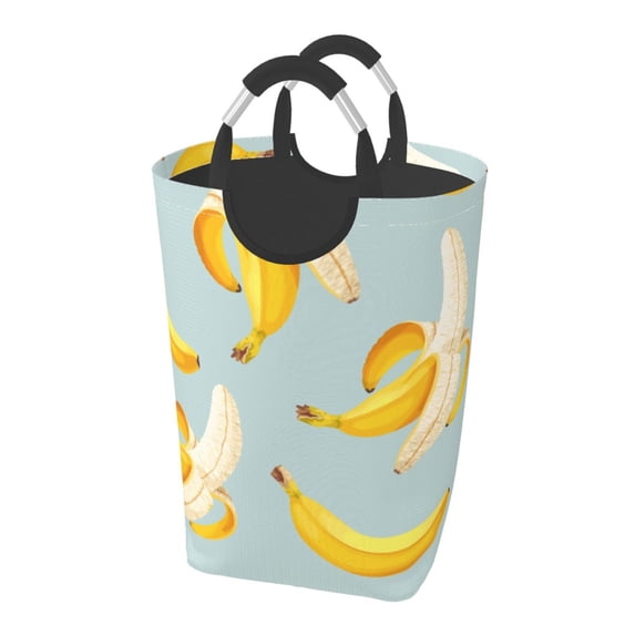 XMXT Collapsible Laundry Basket Hamper, Yellow Sweet Banana Large Laundry Bag Clothes Hamper with Aluminum Handle, 50L