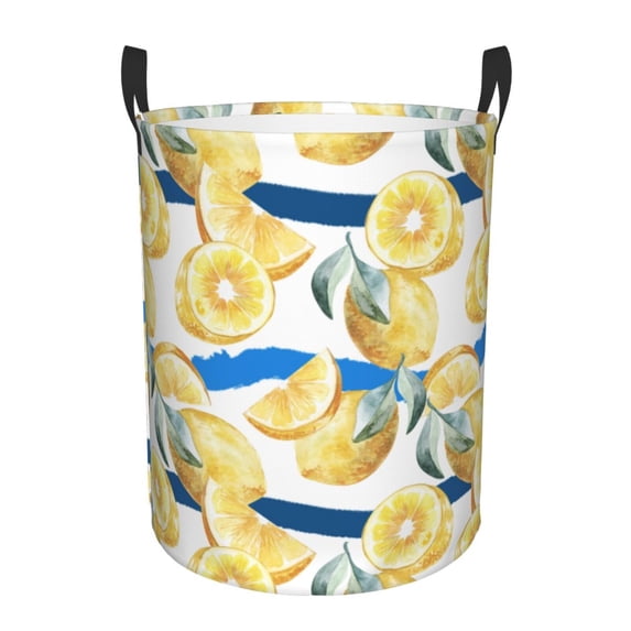 XMXT Collapsible Laundry Basket, Lemon Fruit Watercolor Print Waterproof Laundry Hampers Storage Baskets Dirty Clothes Hamper, 40L